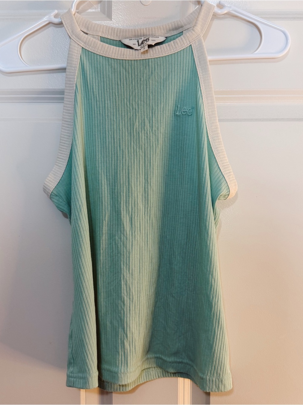 Lee Women's Mint Green Ribbed Tank with White Trim Small Y2K Summer Top